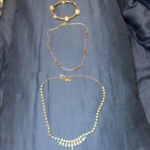 Gold-Tone and Aqua Bead Necklace Set - Women Jewelry